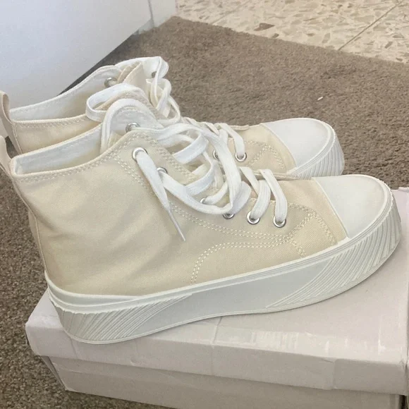 Women's Beige High-Top Sneakers - Picture 4 of 7